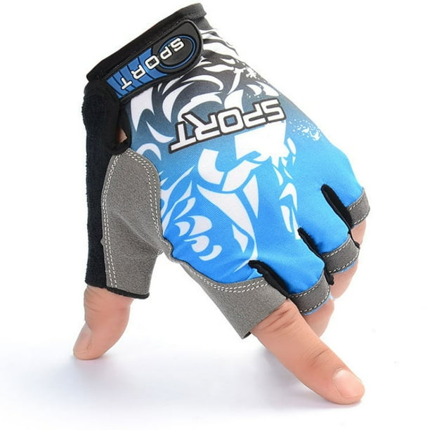 1Pair Anti Slip Gel Pad Bicycle Gloves Half Finger Cycling Gloves Sports Blue L